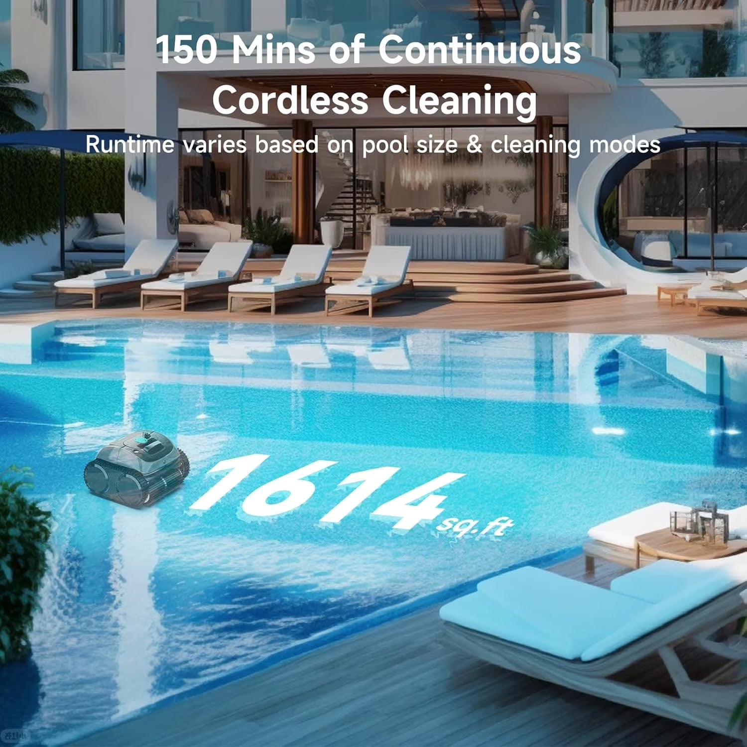 Cordless Robotic Pool Vacuum, Robotic Pool Cleaner with Wall Climbing, Upgraded Triple-Motor, 150Mins Runtime for Inground Pools up to 1614 Sq.Ft