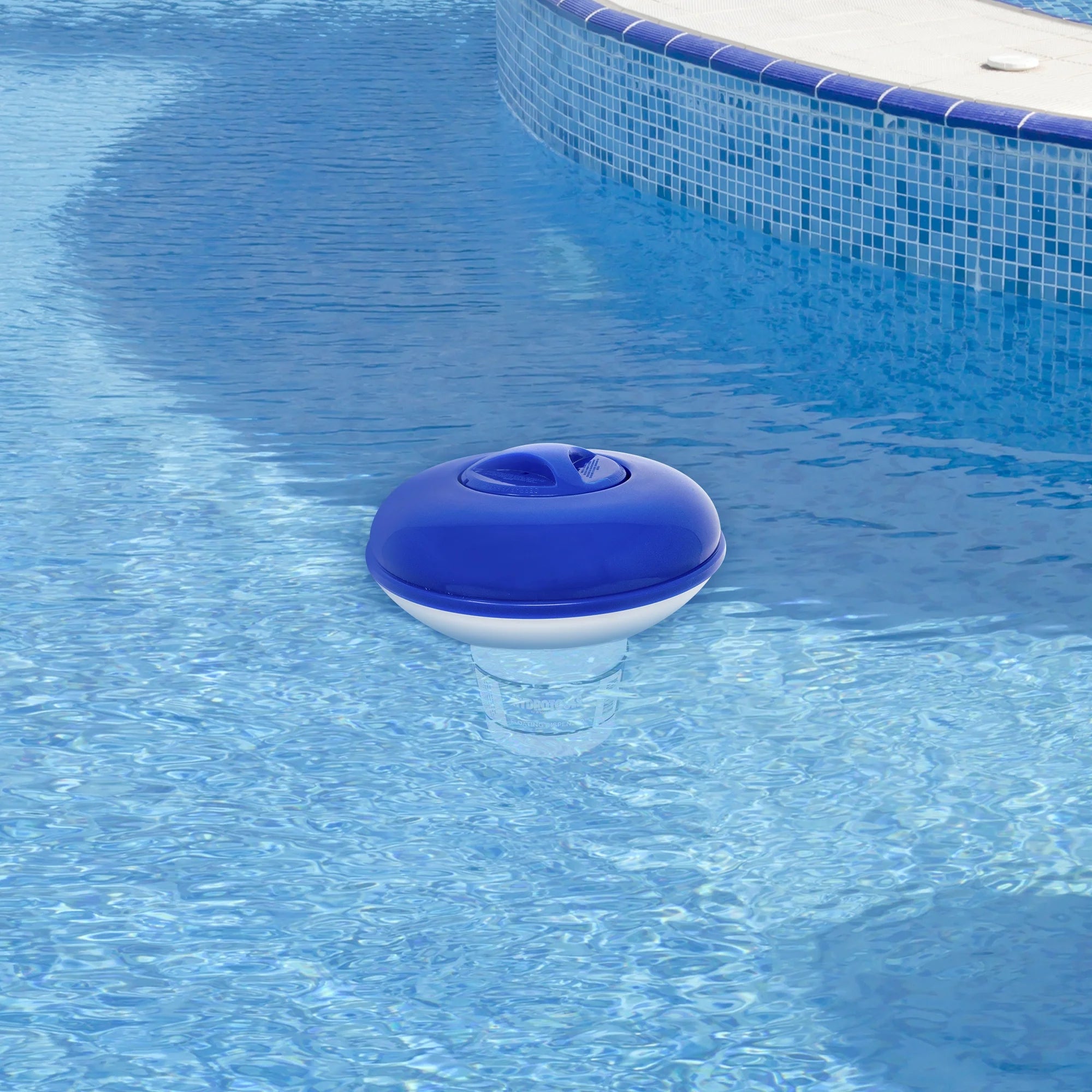 31482165 10 In. Adjustable Floating Swimming Pool Chemical Dispenser, White & Blue