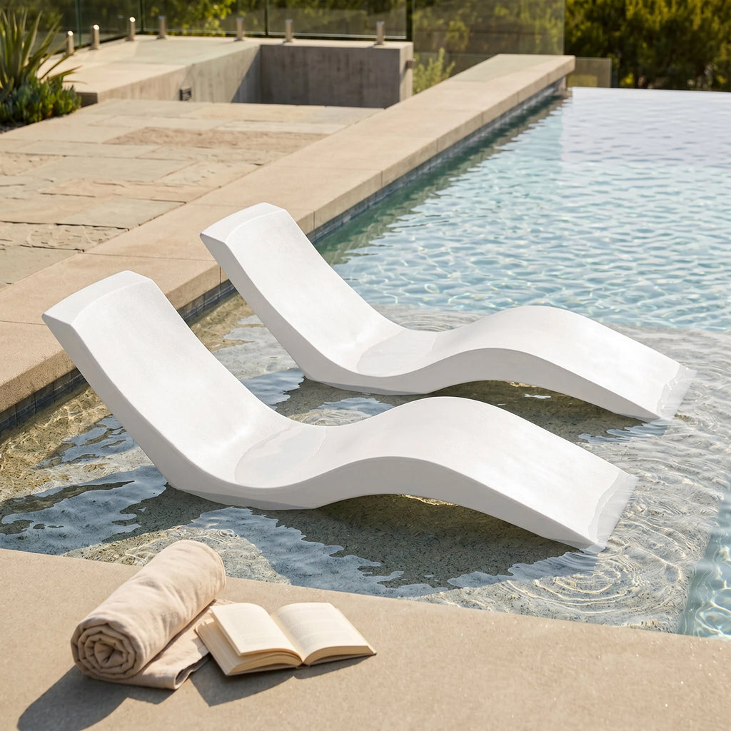 In-Pool Chaise Lounge Chairs for 0-9 In. of Water - All Weather Resistant, No Plugs/Tools Needed - (Set of 2)