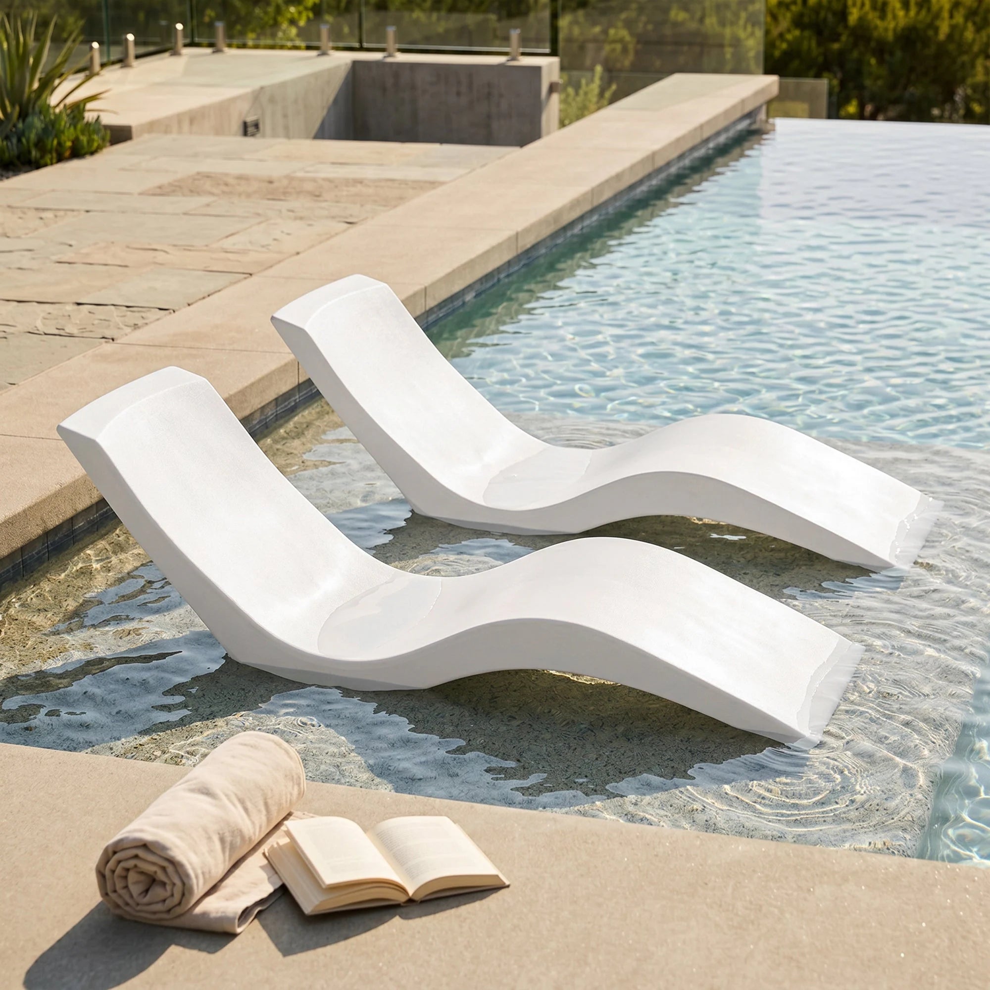 In-Pool Chaise Lounge Chairs for 0-9 In. of Water - All Weather Resistant, No Plugs/Tools Needed - (Set of 2)