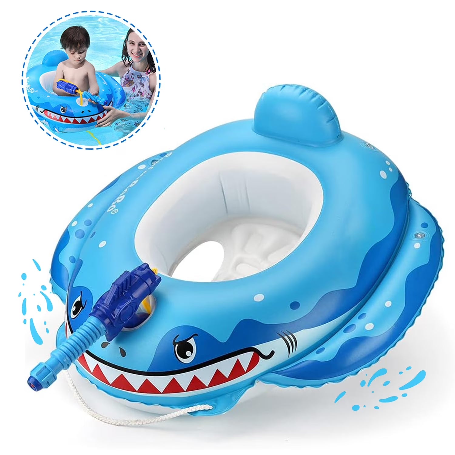 Summer Inflatable Shark Pool Float for Kids with Built-In Squirt Blaster, Toddler Pool Float Kids Inflatable Swim Seat Boat Ship Pool Toys for Toddlers and Children