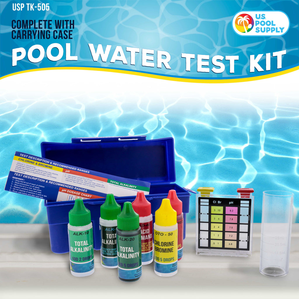 Premium 5-Way Swimming Pool & Spa Test Kit - Tests Water for Ph, Chlorine, Bromine, Alkalinity and Acid Demand - Maintain Properly Balanced Chemical Levels, Algae Sanitizer Indicator