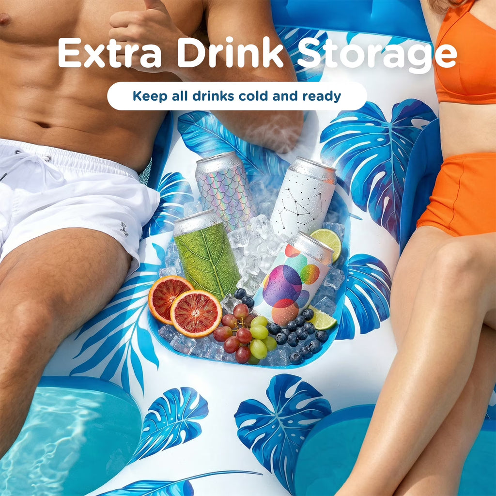 Inflatable Pool Float, 2 Person Pool Floats for Adults, Double Inflatable Lounger Pool Raft with Backrest & Cup Holders, Summer Water Fun for Pool Beach Lake, Blue