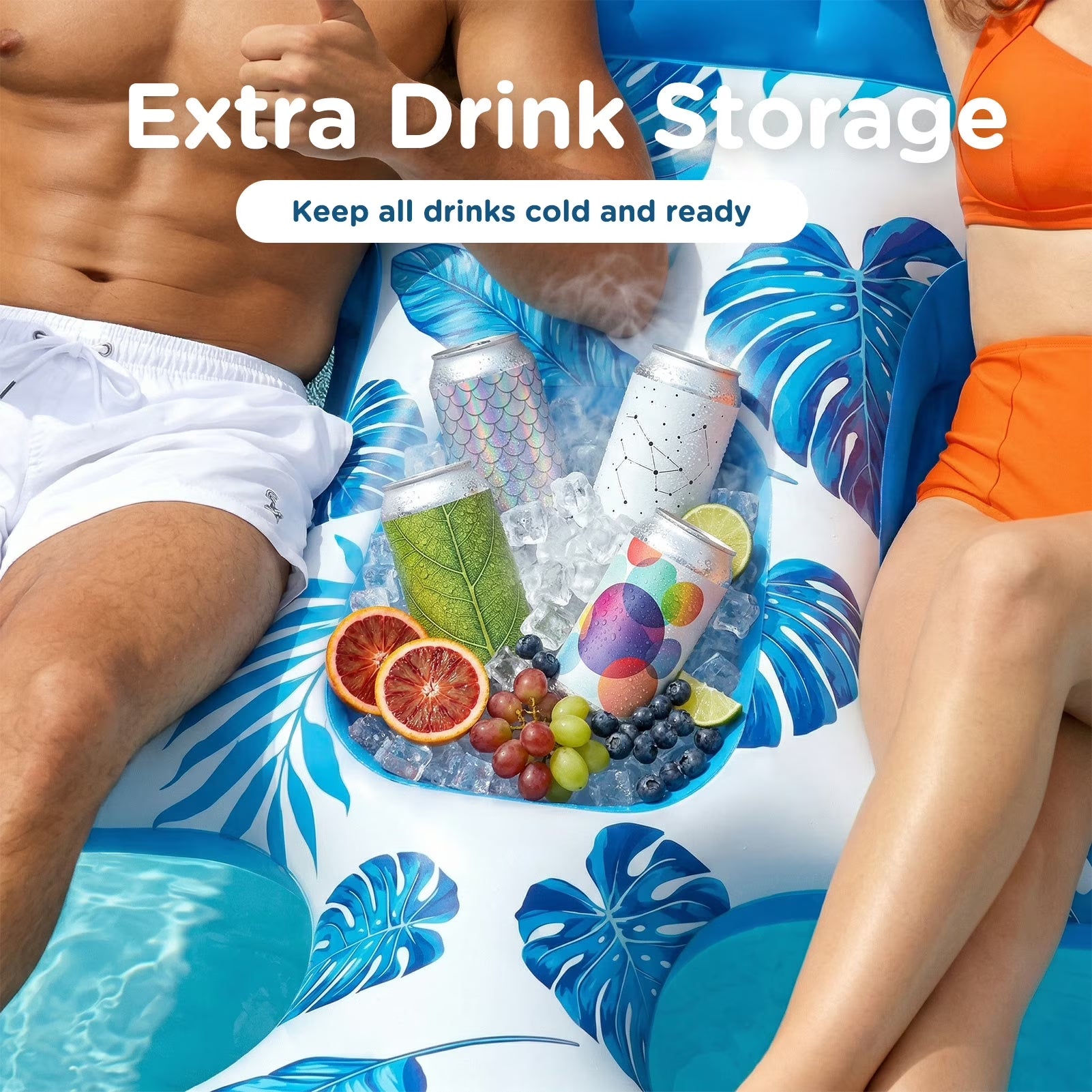 Inflatable Pool Float, 2 Person Pool Floats for Adults, Double Inflatable Lounger Pool Raft with Backrest & Cup Holders, Summer Water Fun for Pool Beach Lake, Blue