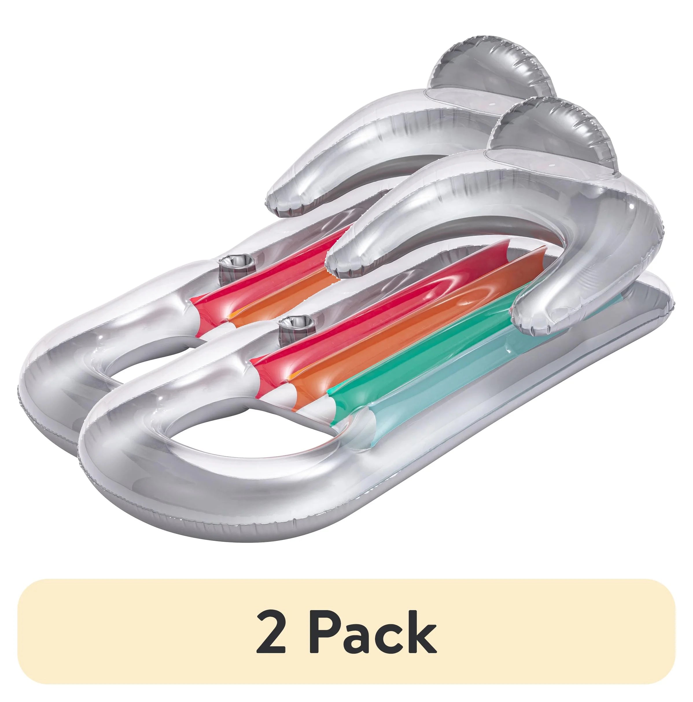 (2 Pack)  Deluxe Lounge, Inflatable Pool Float, Silver, Age 14 & Up, Unisex