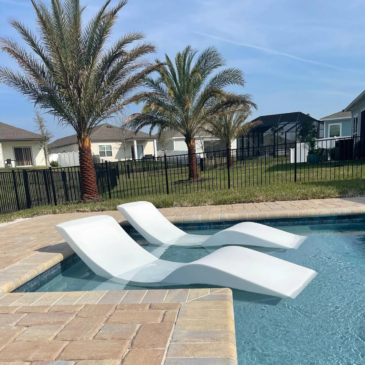In-Pool Chaise Lounge Chairs for 0-9 In. of Water - All Weather Resistant, No Plugs/Tools Needed - (Set of 2)