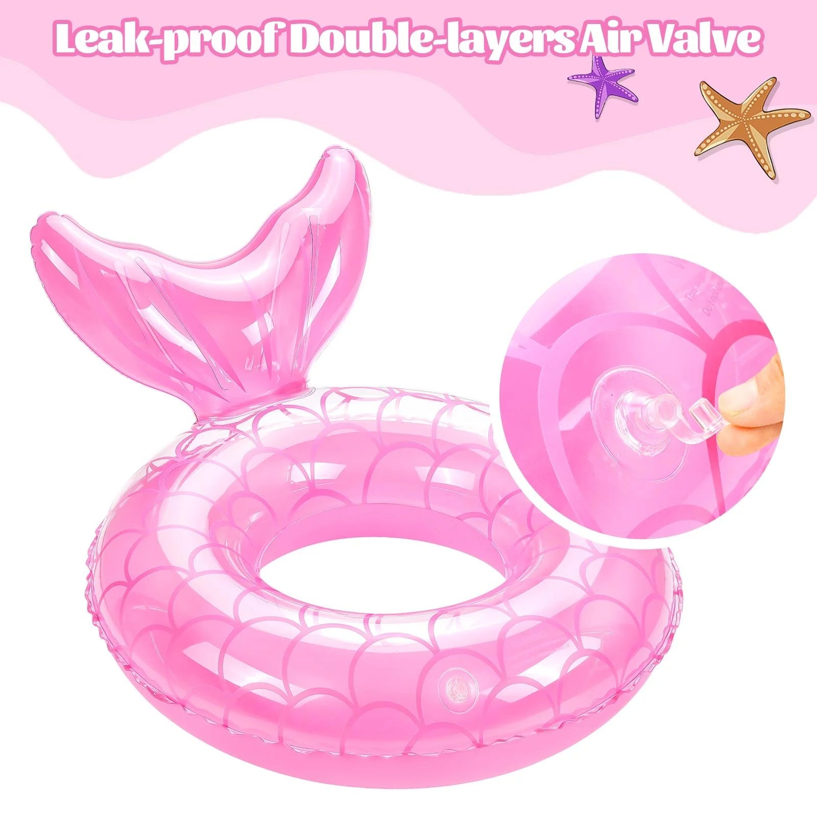 Mermaid Pool Floats for Kids, Inflatable Swimming Ring Pool Party Summer Toy, Pink