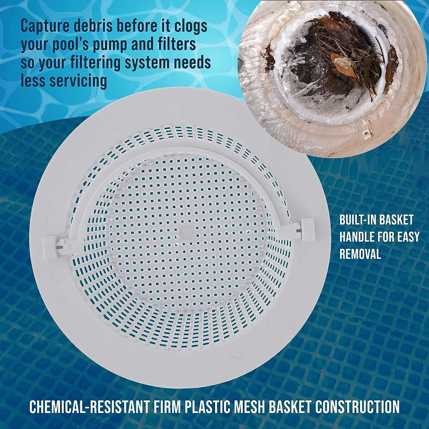 Swimming Pool Skimmer Replacement Basket with Handle, 2 Pack - above Ground Pool Thru-Wall Skimmer Baskets - Standard Small Size with Handle - Skim Remove Debris