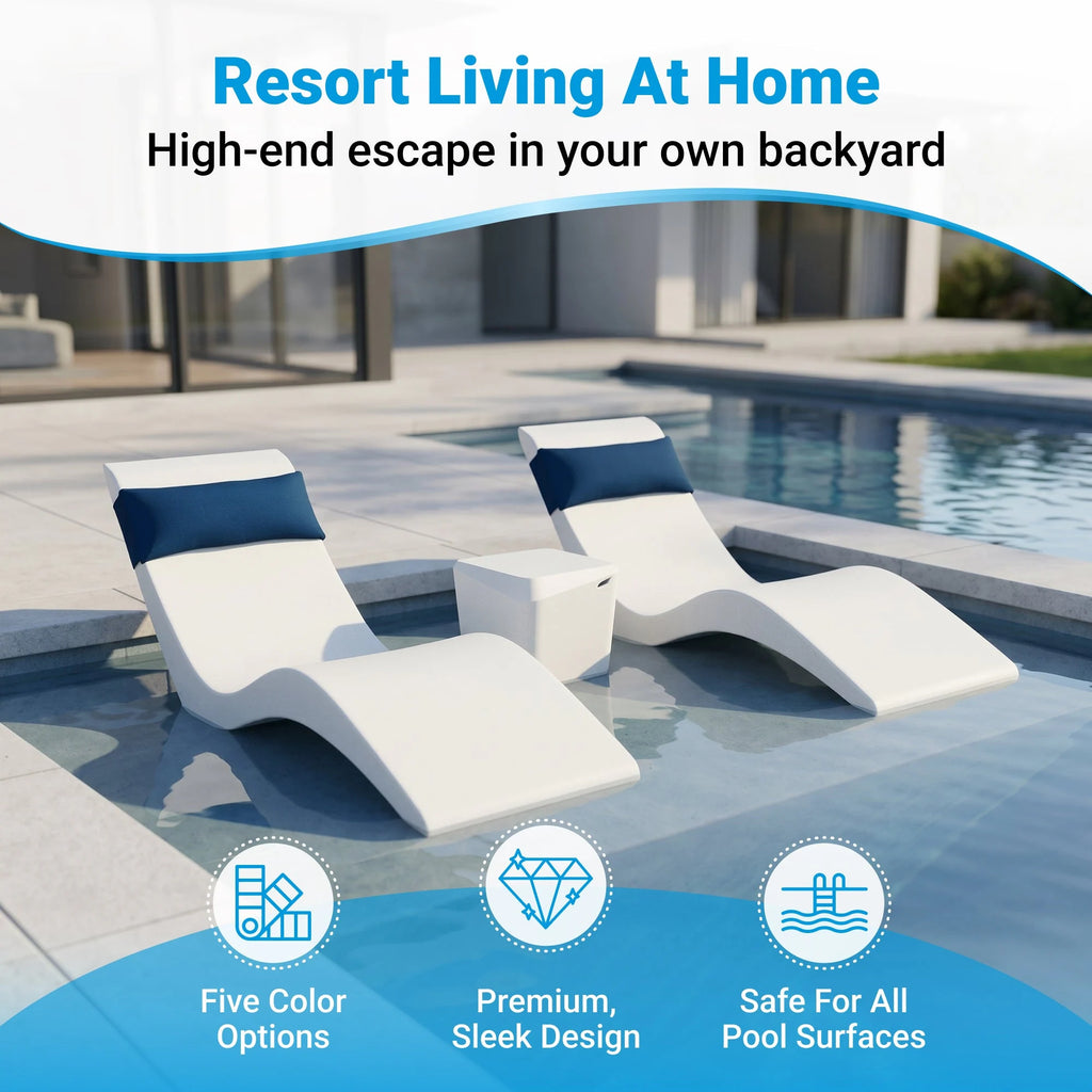 In-Pool Chaise Lounge Chairs for 0-9 In. of Water - All Weather Resistant, No Plugs/Tools Needed - (Set of 2)
