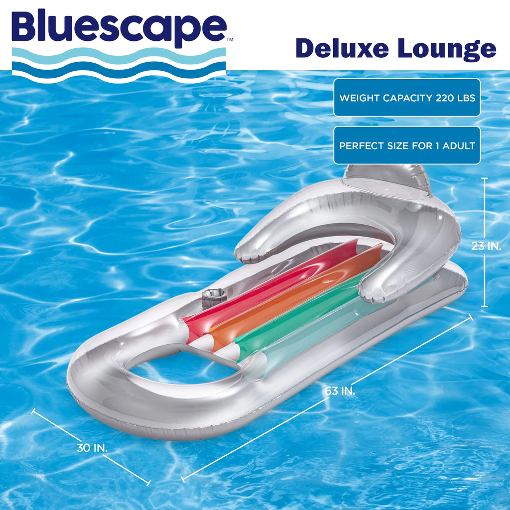 (2 Pack)  Deluxe Lounge, Inflatable Pool Float, Silver, Age 14 & Up, Unisex