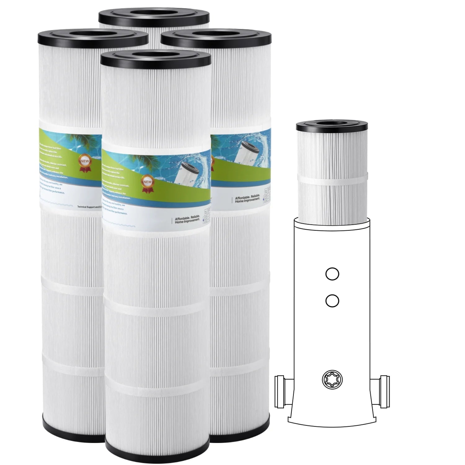 4Pcs Pool Filter Cartridge, Quadruple 105 Sq. Ft, Hot Tub and Spa Filter Cartridge Replacement, Pentair CCP320, Pleatco Pcc80-Pak4L, for Children & Animals, Simple to Maintain