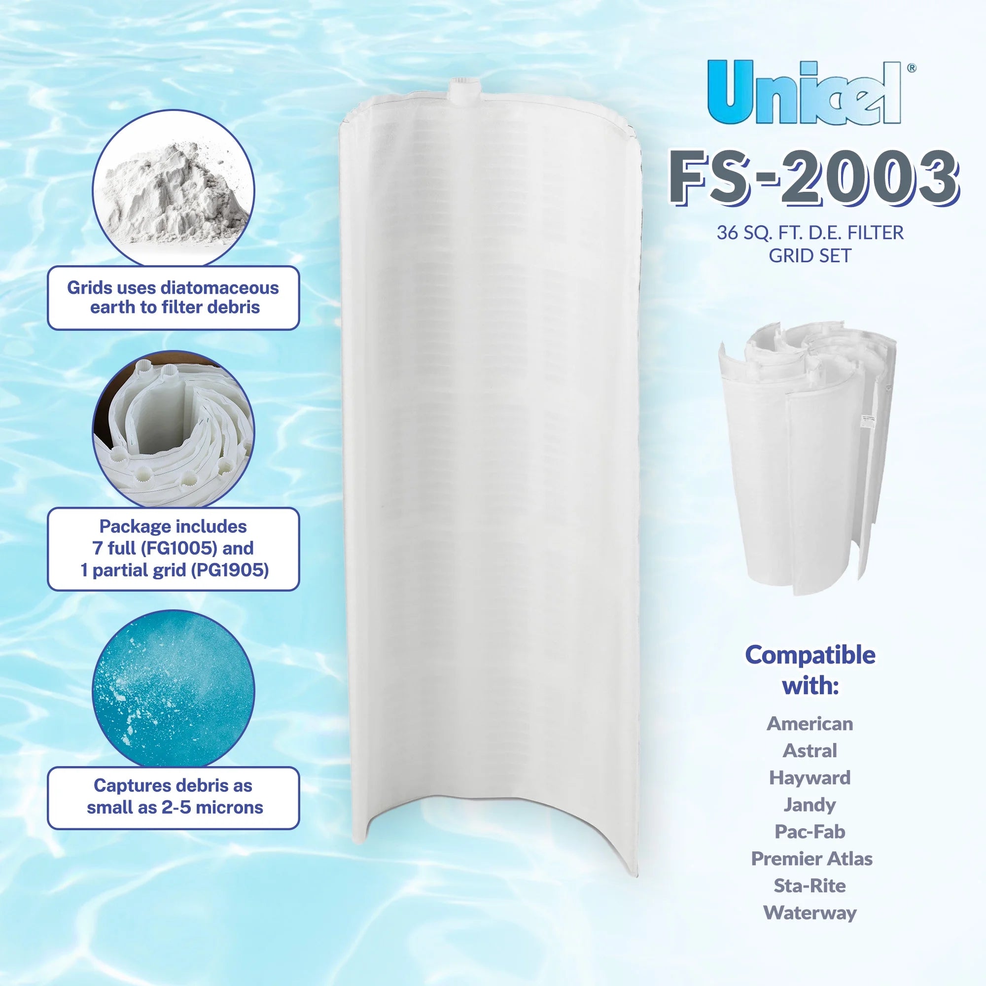 FS-2003 36 Sq Ft Replacement DE Grid Swimming Pool Filter, Full Set