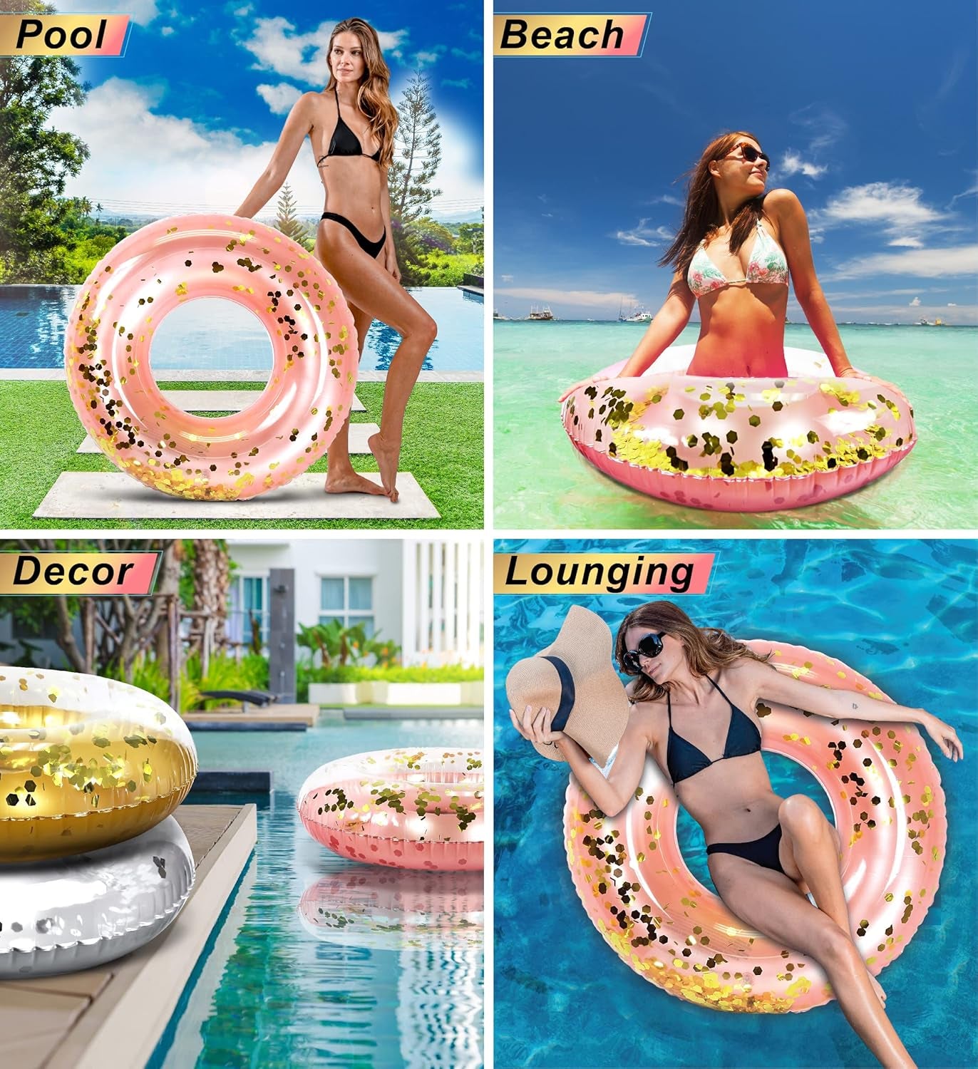 POZA Inflatable Pool Float Tube – Sparkly Confetti Swim Ring, Heavy Duty UV Resistant Inflatable Tube Pool Float for Kids & Adults – Multiple Colors & Sizes – Beach, Lake & Pool Party Float