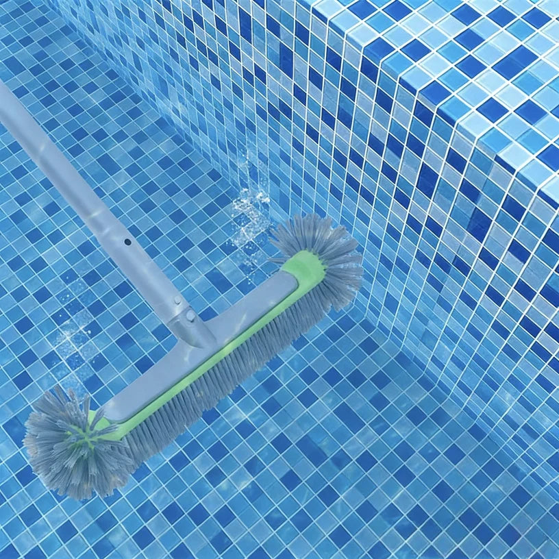 17.5" Heavy Duty Aluminum Pool Brush Head with 7 Rows Nylon Bristles for Pool Wall Steps Corner Cleaning